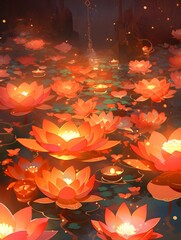 Canvas Print - Diwali Background, Lotus flower, diya lamp, hindu festival, indian wallpaper