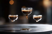Espresso coffee pods levitating in air. Generative AI