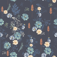 Poster - Floral vector vintage pattern in elegant style with cosmos flowers