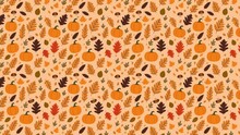 Autumn Leaves, Pumpkin And Mushrooms - Animated Orange Fall Pattern Background Loop