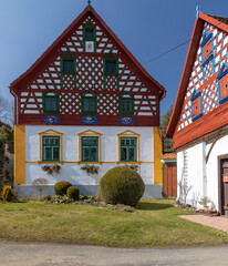 Wall Mural - Half-timbered farmhouse, folk architecture in Doubrava, Western Bohemia, Czech Republic