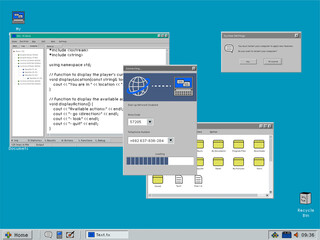 Leinwandbilder - Retro Computer OS Template with User Connecting to Dial Up Internet. Loading Menu on a Desktop Interface with Yellow Folders, Window with Software Code. 1024x768 Resolution with 4:3 Aspect Ratio