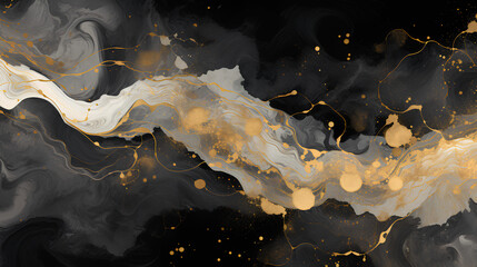 Wall Mural - abstract fractal marble pattern, in the style of pale black and gold, marbleized, expressionistic ma