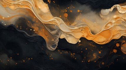 Wall Mural - abstract fractal marble pattern, in the style of pale black and gold, marbleized, expressionistic ma