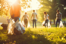 Community Cleanup - Young Adults With Recyclable Bags, Cleaning A Local Park - Grassroots Environmental Actions - Peaceful Gen Z Activism - AI Generated