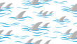 Shark fin silhouette and waves seamless pattern. Vector illustration.	