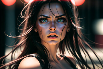 Wall Mural - beautiful girl in neon lights,