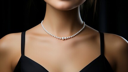 cropped of beautiful woman wearing pearl necklace