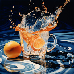 Wall Mural - Fruit water orange fresh background freshness splashing food drop healthy bubble drink liquid