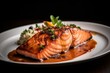 Delicious grilled salmon with flavorful sauce. Generative AI