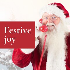 Canvas Print - Composite of festive joy text over csanta claus with telephone