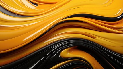 Wall Mural - Abstract wallpaper, liquid, wavy texture, yellow and black background illustration.