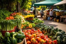 Bustling Farmer's Market With Fresh Fruits, Vegetables, And Handcrafted Items.