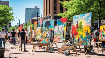 Colorful Creations in Urban Market Square: Art Gallery Vibes