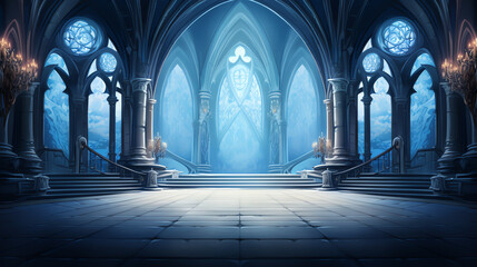 Wall Mural - A fantasy empty hall cathedral background of castle gothic