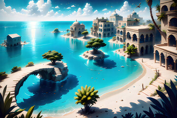 an oasis city on the blue sea.
generative ai.