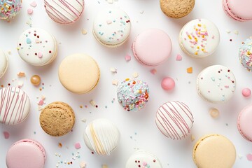  a bunch of different types of macaroons on a table.  generative ai