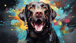 Adorable labrador retriever dog in mixed grunge color illustration.