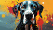 Adorable great dane dog in mixed grunge color illustration.