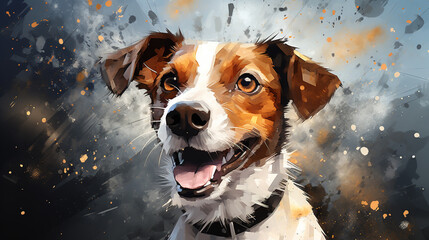 Wall Mural - Adorable Jack Russell Terrier dog in mixed grunge color illustration.