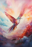 Fototapeta  - watercolor painting of flying bird in sky