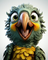  a cartoon bird with big eyes and a big smile on its face.  generative ai