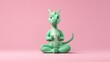 cute green dragon sit in Lotus pose, pink background