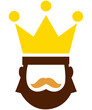 Icono tipo cartoon de rey con barba y corona sin fondo