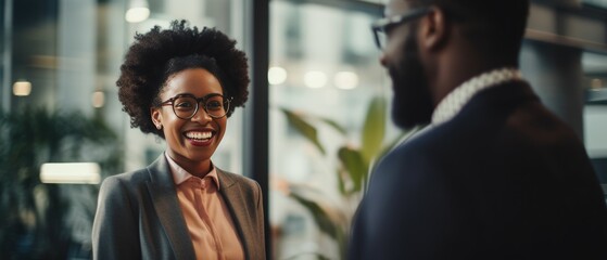 Smiling Manager Interviewing an Applicant In Office, Smiling manager discussing business with a customer