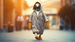 Penguin Walking on a sidewalk in costume,  in the style of hip hop aesthetics