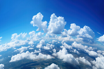 Wall Mural - Blue sky and clouds, aerial view of planet Earth curvature, sunny day