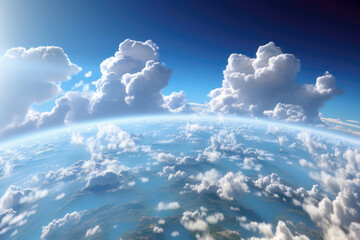 Wall Mural - Blue sky and clouds, aerial view of planet Earth curvature, sunny day