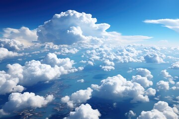 Wall Mural - Blue sky and clouds, aerial view of planet Earth curvature, sunny day