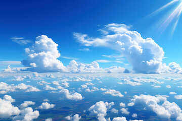 Wall Mural - Blue sky and clouds, aerial view of planet Earth curvature, sunny day