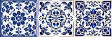 Striking Baroque-style Ceramic Tile Featuring A White And Blue Porcelain Flower Pattern Damask And Victorian Background With A Large Floral Frame In The Center.