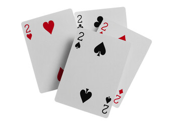 Wall Mural - Flying playing cards for poker and gambling, four deuces isolated on white, clipping path