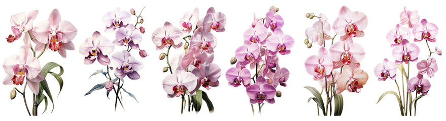 Vintage botanical illustration of Orchid , Watercolor collection of hand drawn flowers, Symbolize beauty and elegance ,cut out transparent isolated on white background ,PNG.