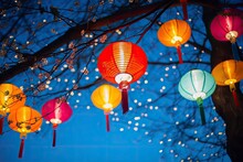 Colorful Festival Lanterns During The Chinese Traditional Holiday Season.