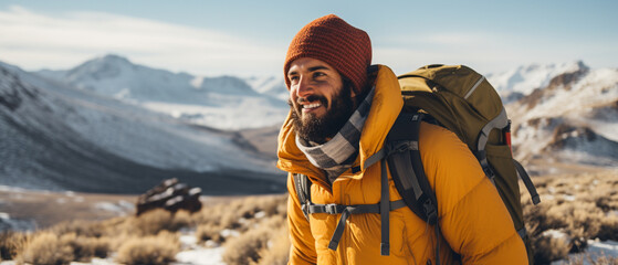 Wall Mural - latin hiker in mountains