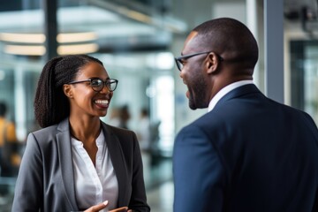 Wall Mural - Smiling Manager Interviewing an Applicant In Office, Smiling manager discussing business with a customer