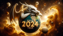 The Symbol Of The New Year, The Dragon Lies On Planet Earth And Wishes Everyone A Happy New Year 2024.