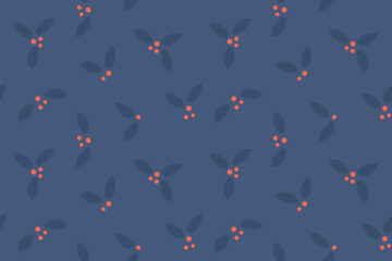 seamless christmas pattern with holly berry leaves; great for wrapping, textile, wallpaper, greeting card- vector illustration