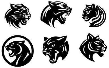 Wall Mural - Panther logo icon vector illustration black color white background