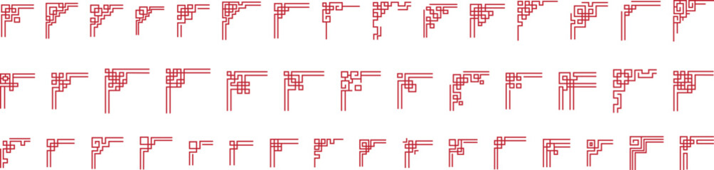 Set of Chinese frame borders art china style. Asian new year decorative traditional borders, oriental red line retro pattern for images frames. Vintage frame border isolated on transparent background.