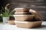 Fototapeta  - Biodegradable brown container for various dishes. Environmentally friendly, decomposable and zero waste. Generative AI