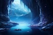 Entrance to underworld and cosmic caves hidden beneath frozen lake. Generative AI
