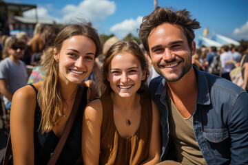 A man, woman and daughter sitting next to each other on concert.