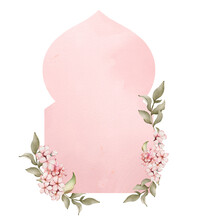 Pink Rose Watercolor Vintage Floral Frame. Handpainted Floral Frame Decoration For Wedding, Card, Etc