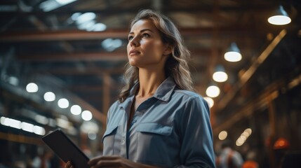 Aufkleber - Women Industrial Specialist Working in a Metal Manufacturer Warehouse.