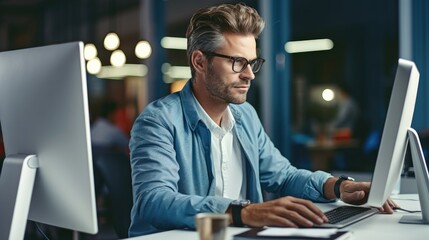 Leinwandbilder - Modern IT developer using computer while working on software at office.